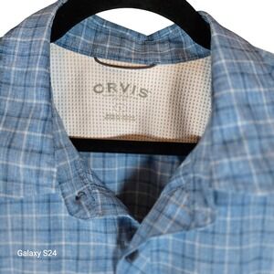 ORVIS Mens Blue Plaid Short Sleeve Button Up Shirt Classic Fit Size XL